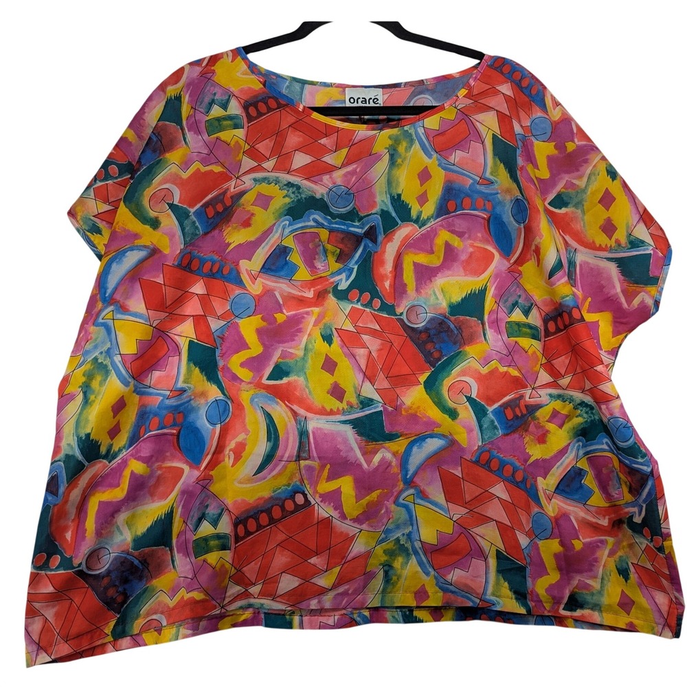 Orare Vintage XL Abstract Geometric Blouse‎ Short Sleeve Multicolor Made in USA